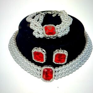 Multi-strand pearl choker, Pearl set, Wedding pearl choker, Bridal set